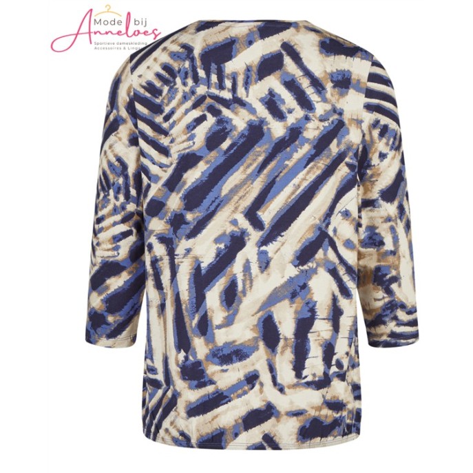 Barbara Lebek Shirt 15924062-530 ronde hals blauw beige ecru